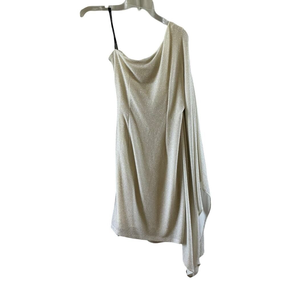 Vince Camuto One Shoulder Cascade Sleeve Sheath Mini Dress size 8 - Picture 3 of 7